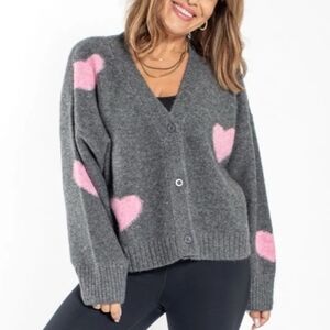 Smash + Tess Eloise Heart Heather Charcoal Combo Cardigan NWT XS/S